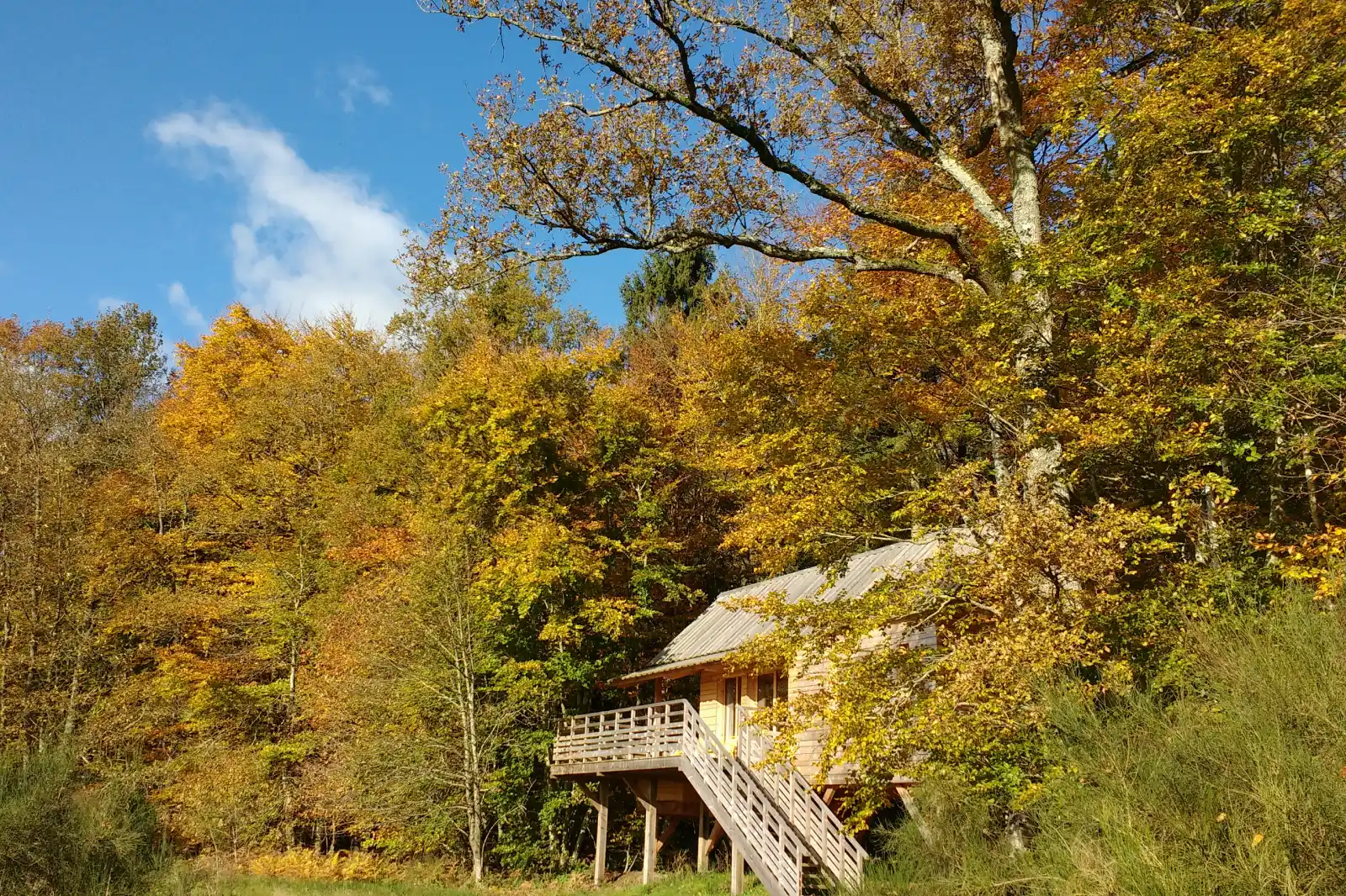 grande cabane et spa privatif en normandie automne